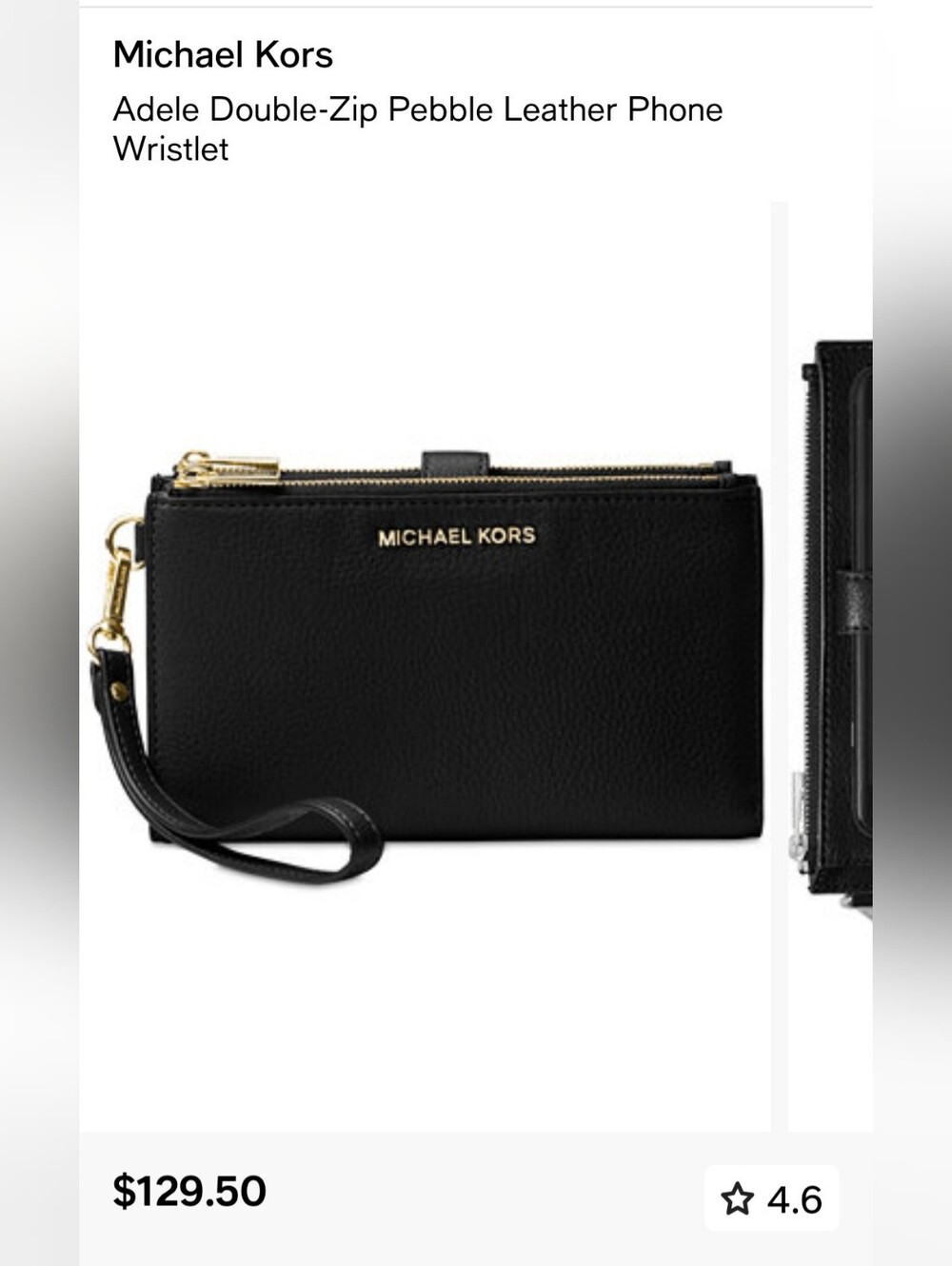 Michael Kors Black Pebble Leather Double-Zip Wristlet with Gold Hardware